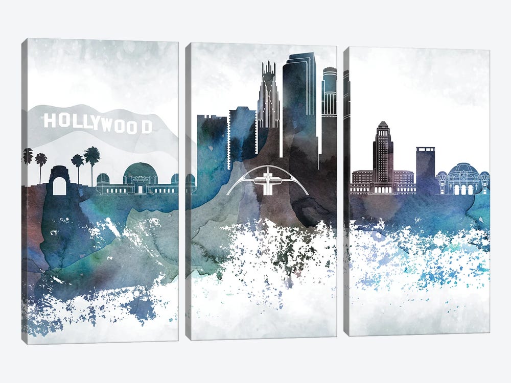 Los Angeles Bluish Skylines by WallDecorAddict 3-piece Art Print
