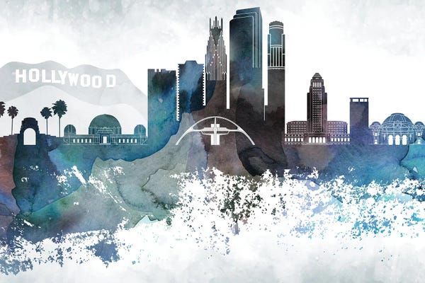 Los Angeles Skylines: Los Angeles Bluish Skylines by WallDecorAddict