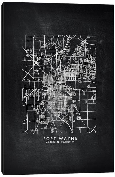 Fort Wayne City Map Chalkboard Style Canvas Art Print - Indiana Art