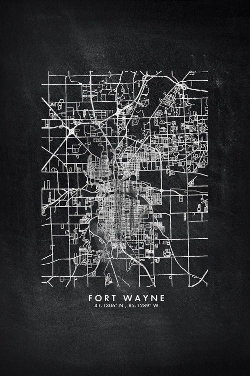 Fort Wayne City Map Chalkboard Style by WallDecorAddict wall art