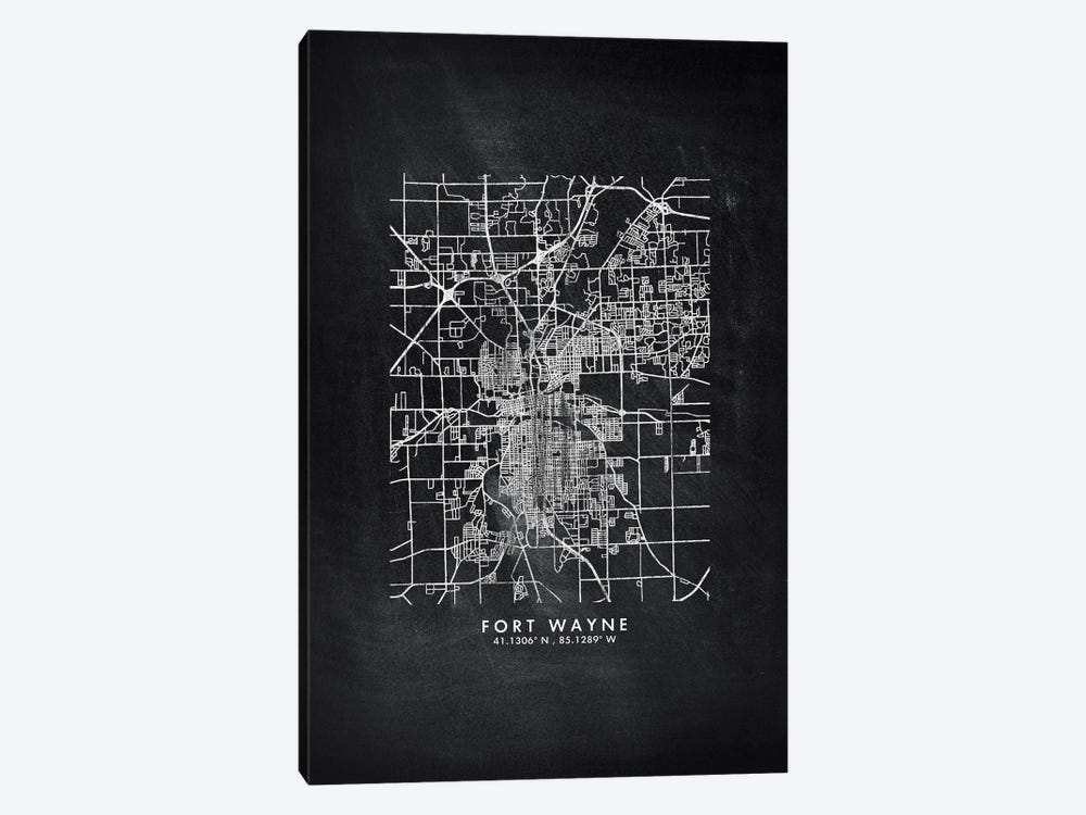 Fort Wayne City Map Chalkboard Style by WallDecorAddict 1-piece Canvas Art