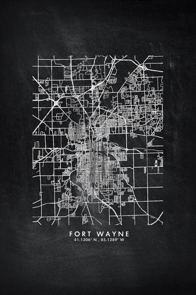 Fort Wayne: Fort Wayne City Map Chalkboard Style by WallDecorAddict