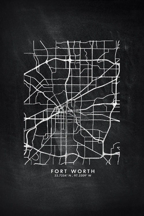 Fort Worth City Map Chalkboard Style