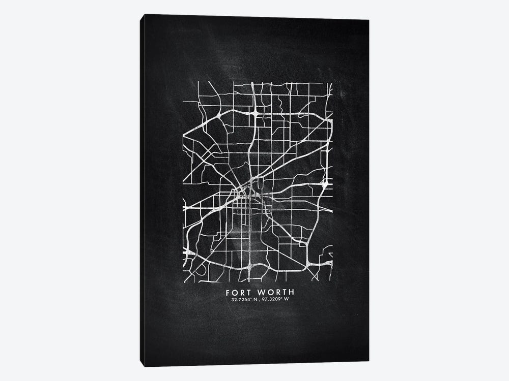 Fort Worth City Map Chalkboard Style by WallDecorAddict 1-piece Canvas Art Print