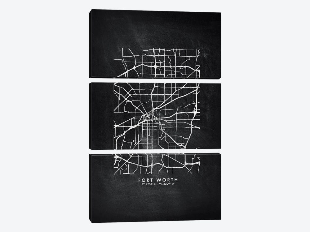 Fort Worth City Map Chalkboard Style by WallDecorAddict 3-piece Art Print