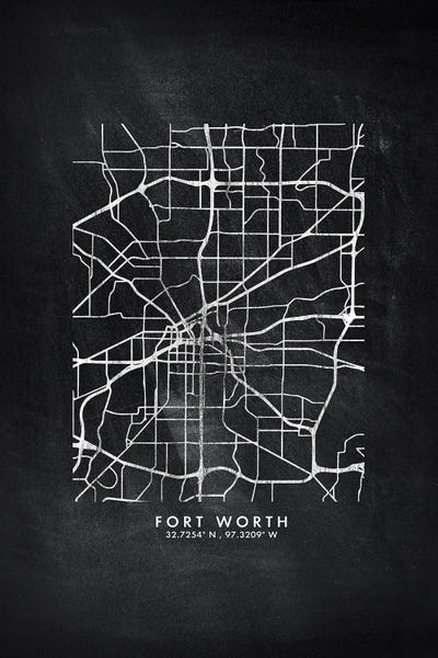 Fine Art Print: Fort Worth City Map Chalkboard Style by WallDecorAddict