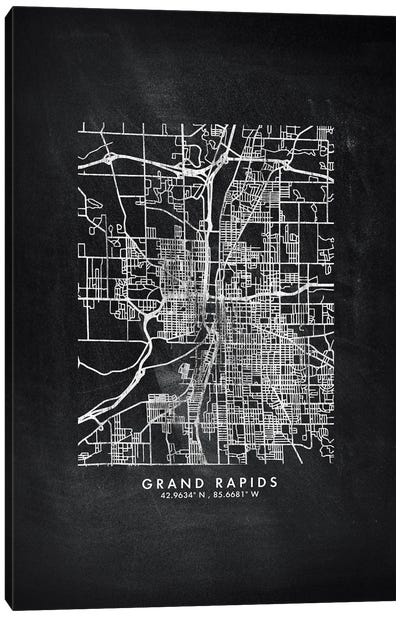 Grand Rapids City Map Chalkboard Style Canvas Art Print - Michigan Art