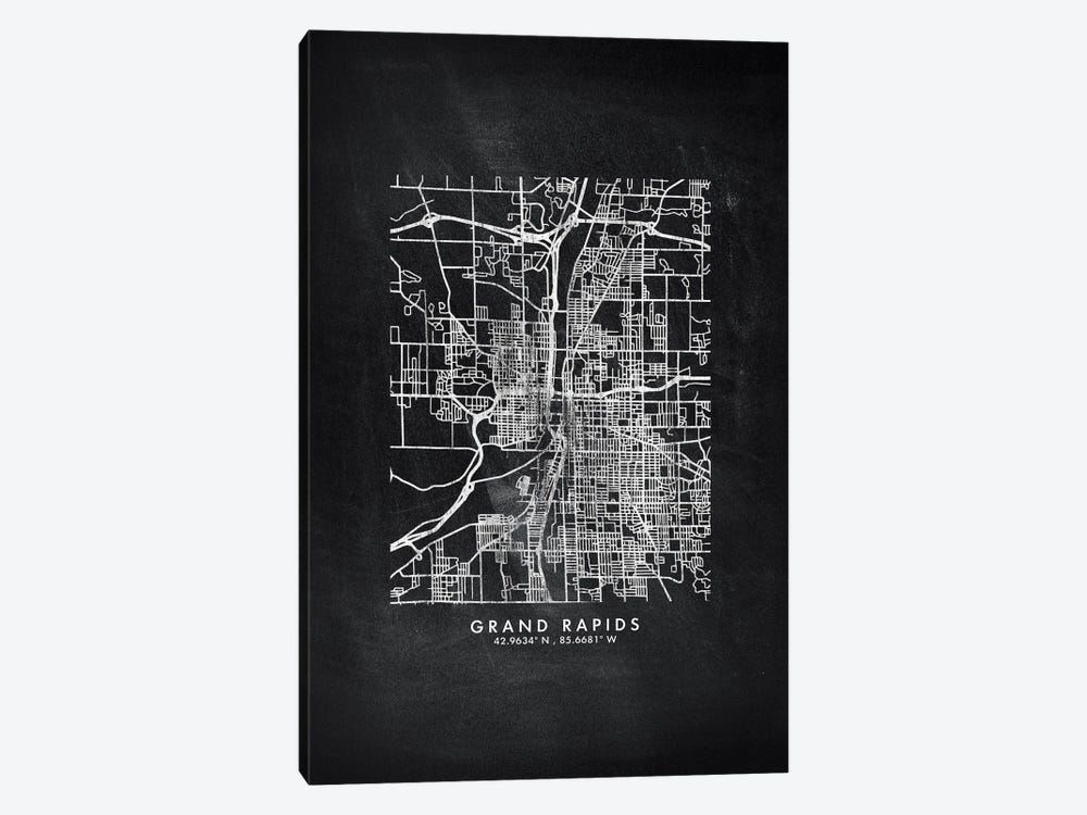Grand Rapids City Map Chalkboard Style by WallDecorAddict 1-piece Canvas Art