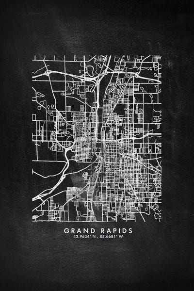 Grand Rapids: Grand Rapids City Map Chalkboard Style by WallDecorAddict