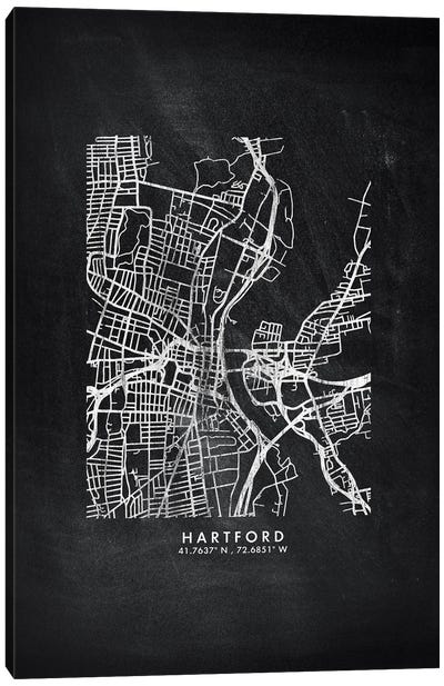 Hartford City Map Chalkboard Style Canvas Art Print - Connecticut