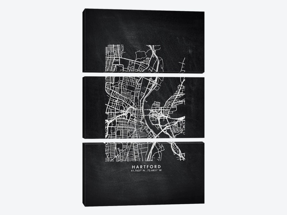 Hartford City Map Chalkboard Style by WallDecorAddict 3-piece Canvas Art Print