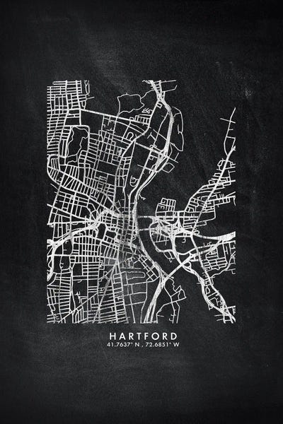 Connecticut: Hartford City Map Chalkboard Style by WallDecorAddict