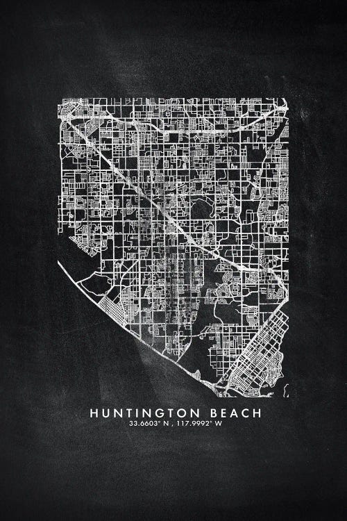 Huntington Beach City Map Chalkboard Style by WallDecorAddict wall art