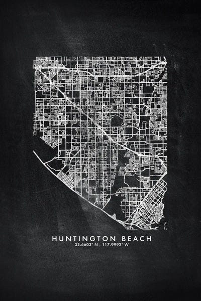 Huntington Beach: Huntington Beach City Map Chalkboard Style by WallDecorAddict
