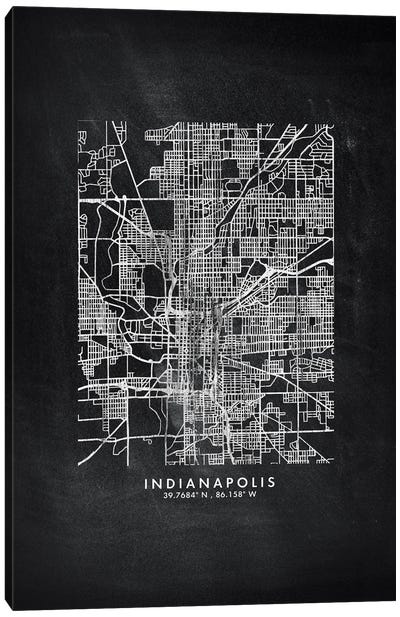 Indianapolis City Map Chalkboard Style Canvas Art Print - Indiana Art