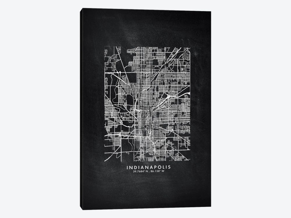 Indianapolis City Map Chalkboard Style by WallDecorAddict 1-piece Canvas Print