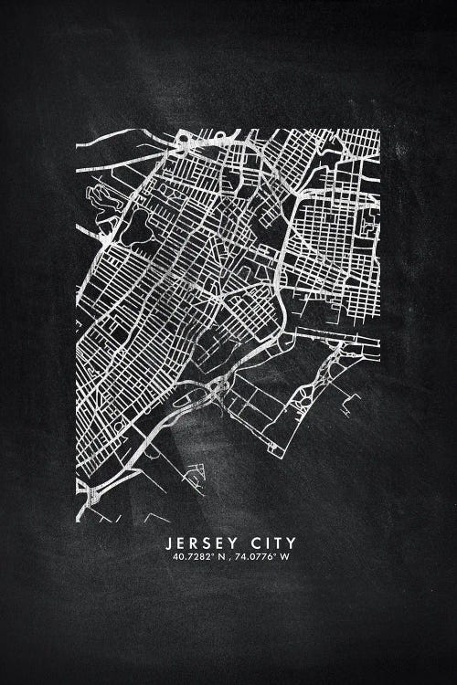 Jersey City, New Jersey, City Map Chalkboard Style