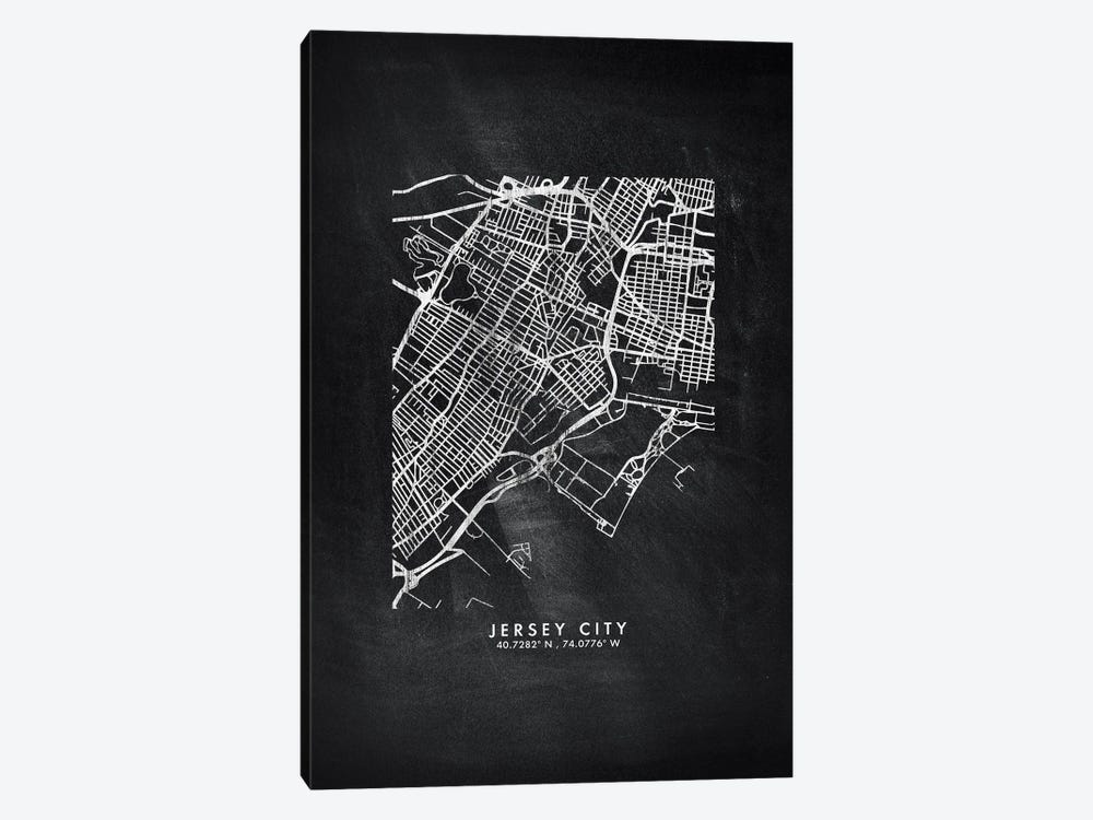 Jersey City, New Jersey, City Map Chalkboard Style by WallDecorAddict 1-piece Canvas Wall Art