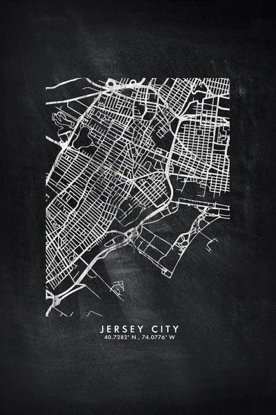 Jersey City, New Jersey, City Map Chalkboard Style