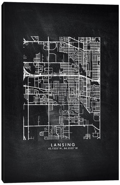 Lansing City Map Chalkboard Style Canvas Art Print - Michigan Art