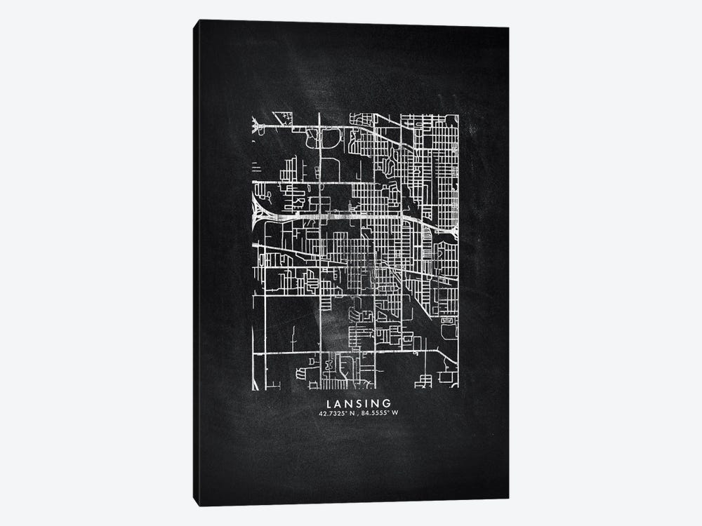 Lansing City Map Chalkboard Style by WallDecorAddict 1-piece Canvas Art Print