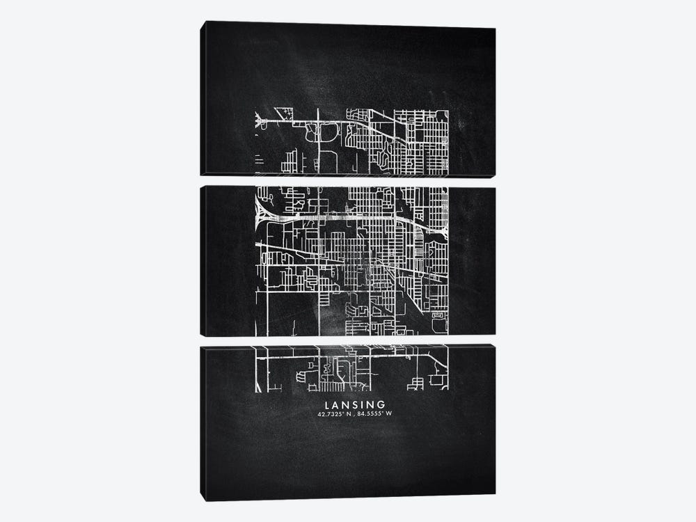 Lansing City Map Chalkboard Style by WallDecorAddict 3-piece Canvas Art Print