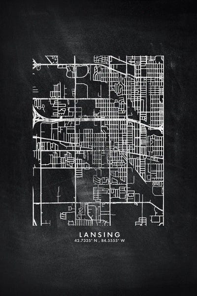 Michigan: Lansing City Map Chalkboard Style by WallDecorAddict