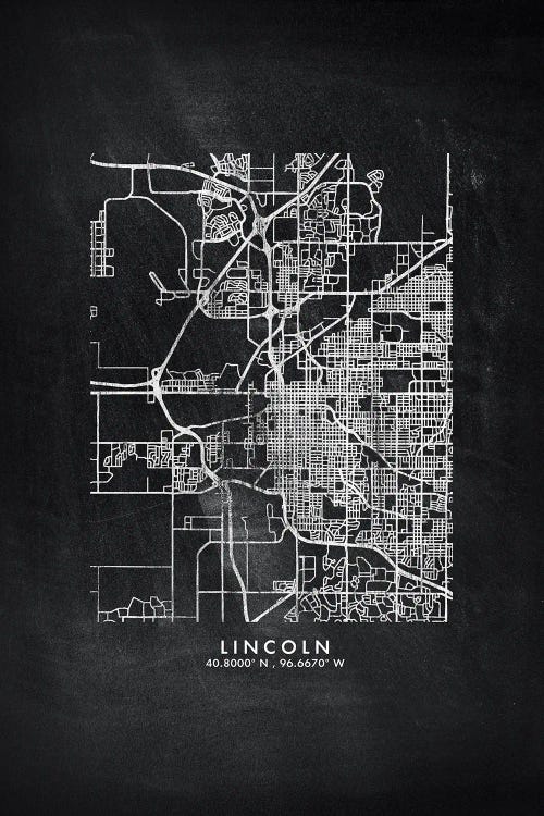 Lincoln City Map Chalkboard Style