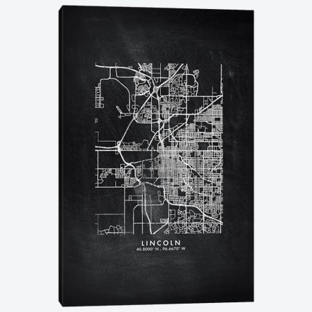 Lincoln City Map Chalkboard Style Canvas Print #WDA2167} by WallDecorAddict Canvas Wall Art