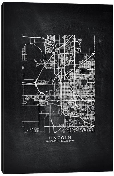 Lincoln City Map Chalkboard Style Canvas Art Print - Nebraska Art