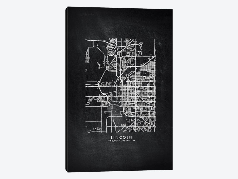 Lincoln City Map Chalkboard Style by WallDecorAddict 1-piece Canvas Artwork