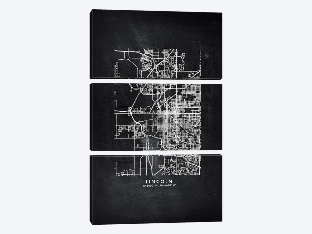 Lincoln City Map Chalkboard Style by WallDecorAddict 3-piece Canvas Artwork