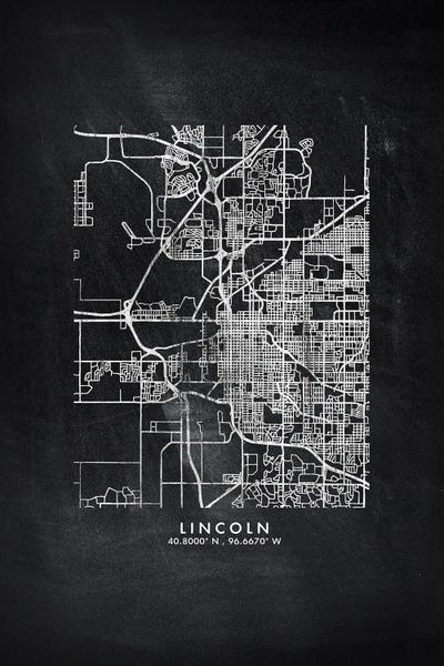 Nebraska: Lincoln City Map Chalkboard Style by WallDecorAddict