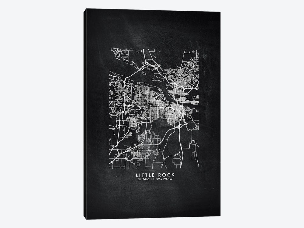 Little Rock City Map Chalkboard Style by WallDecorAddict 1-piece Canvas Art Print
