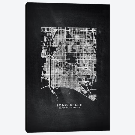 Long Beach City Map Chalkboard Style Canvas Print #WDA2169} by WallDecorAddict Canvas Art Print