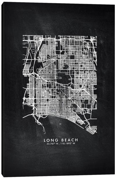 Long Beach City Map Chalkboard Style Canvas Art Print
