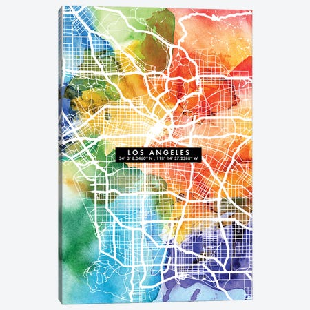 Los Angeles City Map Colorful Canvas Print #WDA216} by WallDecorAddict Art Print