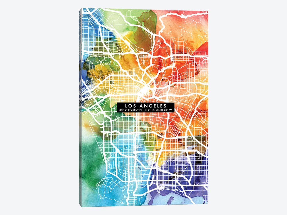 Los Angeles City Map Colorful by WallDecorAddict 1-piece Canvas Art Print