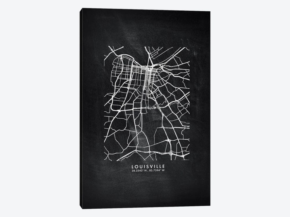 Louisville City Map Chalkboard Style by WallDecorAddict 1-piece Canvas Print
