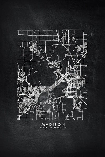 Madison City Map Chalkboard Style by WallDecorAddict canvas print