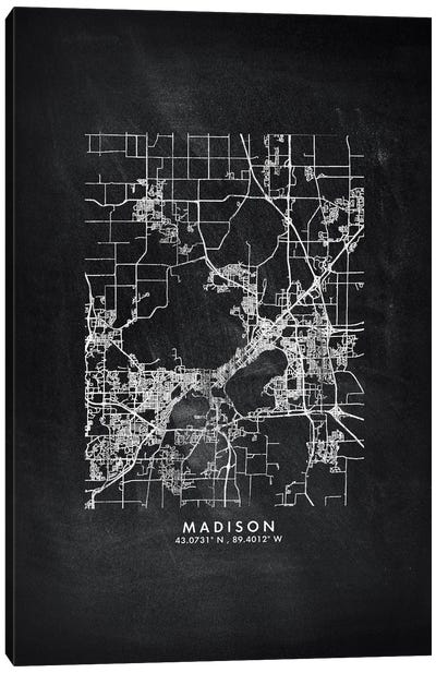 Madison City Map Chalkboard Style Canvas Art Print - Madison Art