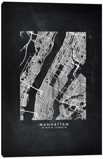 Manhattan City Map Chalkboard Style Canvas Art Print - New York City Map