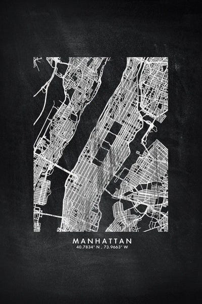 New York City Maps: Manhattan City Map Chalkboard Style by WallDecorAddict