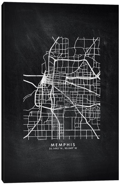 Memphis City Map Chalkboard Style Canvas Art Print - Tennessee Art