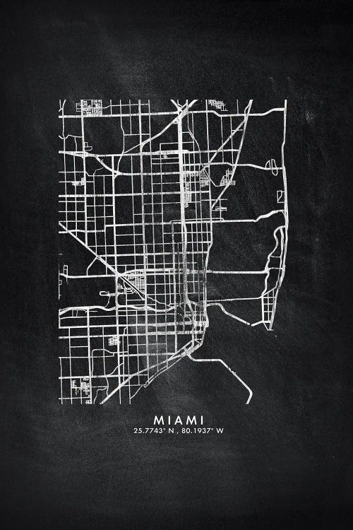 Miami City Map Chalkboard Style