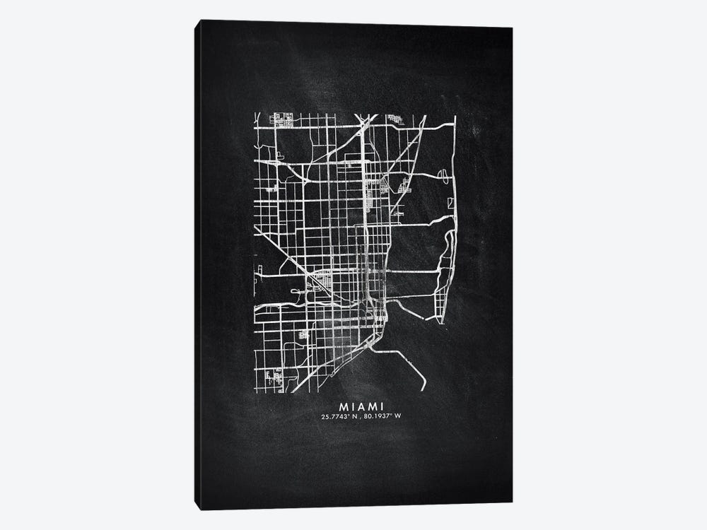 Miami City Map Chalkboard Style by WallDecorAddict 1-piece Art Print