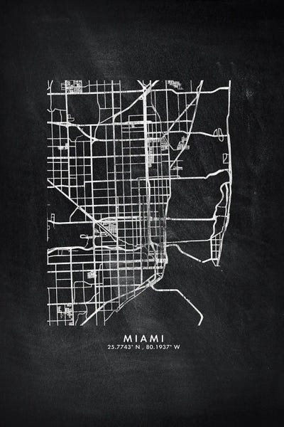 Miami Maps: Miami City Map Chalkboard Style by WallDecorAddict