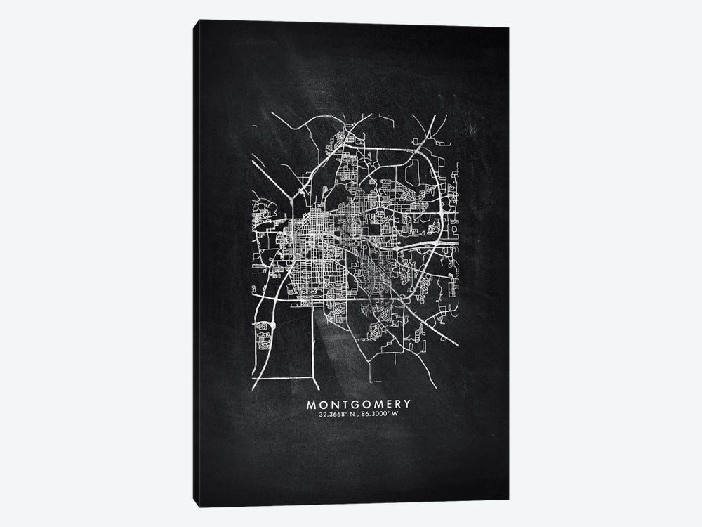 Montgomery City Map Chalkboard Style by WallDecorAddict 1-piece Canvas Artwork