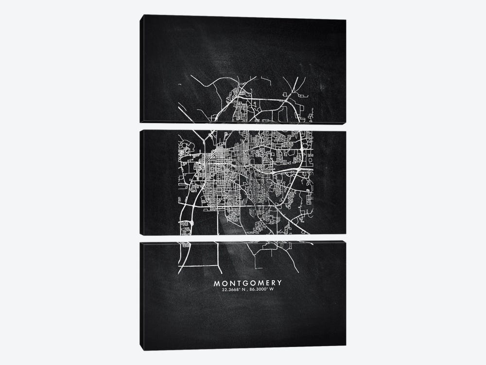 Montgomery City Map Chalkboard Style by WallDecorAddict 3-piece Canvas Artwork