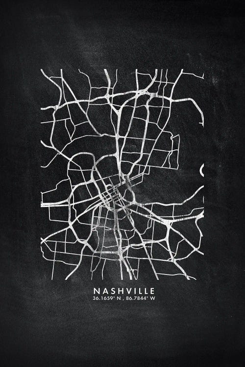 Nashville City Map Chalkboard Style by WallDecorAddict canvas print